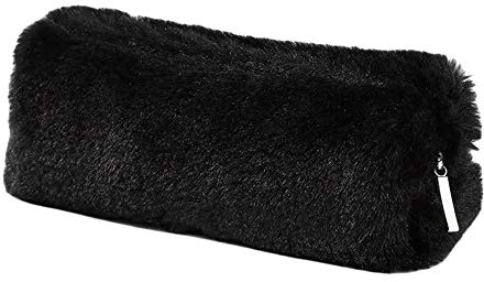 Kwayi Plüsch-Bleistifteetui aus Plüsch – schöner Make-up-Ständer für Jugendliche, Mädchen, Jungen, Studenten – Aufbewahrungstasche für Münzen, Schwarz, 1 Stück