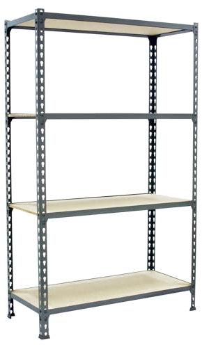 SimonRack Schwerlastregal, Lagerregal, 150x80x50 cm, Metallregal, Kellerregal, Biegestelle 150 kg, 4 Holzfachböden, Grau/Holz - Maderclick