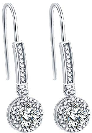 Strahlende Ohrringe, Ohrhänger für Damen aus 925er Sterling Silber Hängend lang rund Tropfen Circle Kreis Zirkonia mit Haken und Kristall Schmuck Hängende Ohrstecker (Silber)