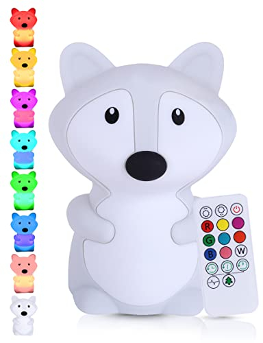 Kadoing® Fuchs Nachtlicht (Groß) - wiederaufladbare Nachtlampe mit Tippfunktion und Fernbedienung - Nachttischlampe für Kinder - Babylampe und Kinderlampe - Babyzimmer - Kinderzimmer - Kinderspielzeug