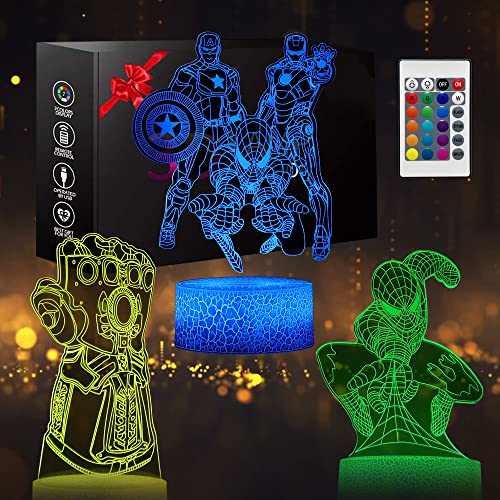 3D Anime Lampe, 3 Muster 16 ColorIllusion Lampe Touch Control Dynamisch Farbwechsel ändern Weihnachtsgeburtstagsgeschenke für Dekor für Kinderzimmer