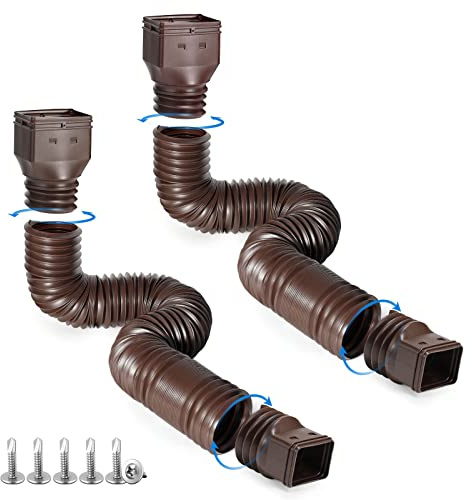plusgutter Brown 2-Pack Rain Gutter Downspout Extensions Flexible, Drain Downspout Extender,Down Spout Drain Extender, Gutter Connector Rainwater Drainage,Extendable from 21 to 68 Inches