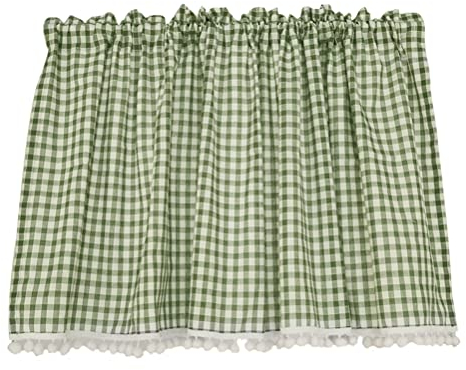 ACMHNC Cortina de Cocina Semitransparente Estilo Rústico Vintage Cortina Corta de Algodón a Cuadros de Búfalo para Pequeña Ventana Muebles de Cocina 1 Pieza (Green,135cm x 70cm /53*28)