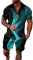 Osheoiso Tuta da Uomo Risvolto Camicia T-Shirt + Pantaloncini con Tasca Casual Set Moda Sportivo Maglietta 2 Pezzi Estate Vintage Polo Camicia da Lavoro Pattern M M