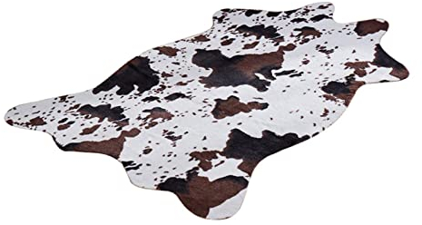 Kuhfell Teppich Kunstfell, Fellimitat mit Digitaldruck, schadstoffgeprüft, flach, Rinderfell für Wohnzimmer Schlafzimmer,A,75x110 cm
