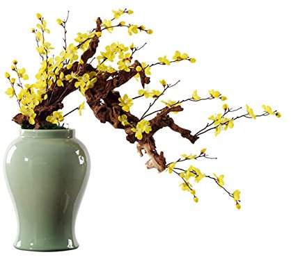Künstliche Bäume Zypresse Willkommen Kiefer Bonsai Künstlicher Bonsai Baum 69,8 cm große gelbe Simulation Blume Indoor Wohnzimmer Dekor Simulation Gelber Pflaume Bonsai Baum mit Keramikvase