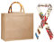 Borsa Per La Spesa Juta Naturale Con Manico In Bambù Artistico Con Sciarpa Di Seta, Portatile In Iuta Ecologica Per Shopping,Picnic,Regali,Viaggi,Spiaggia（33*14*26cm）