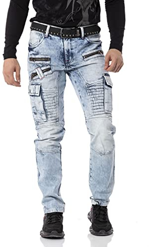 Cipo & Baxx Herren Cargo Jeans Hose CD798 Hellblau W33-L32