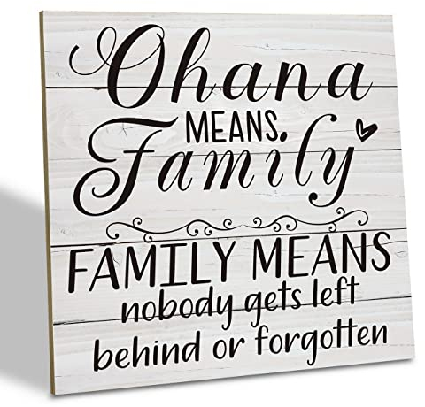 Familienschild, Ohana Means Family, Family Means Nobody Gets Left Behind or Forgotten, Holztafel, Tischkunstschild, 15,7 x 15,7 cm, warmes Familienzitat, Bauernhaus-Tischdekoration,