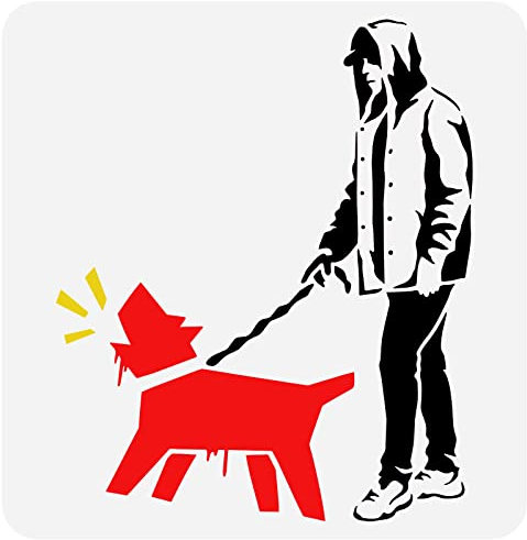 FINGERINSPIRE Banksy Belling Hund Schablone 30x30 cm Wiederverwendbare Banksy Dog Walkers Muster Malvorlage DIY Craft Banksy Theme Schablone Zum Malen Auf Holz Wand Und Möbel, DIY-WH0391-0269-EU18