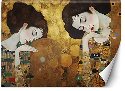 Feeby Fototapete Frauen Abstrakt Gustav Klimt 400x280 cm Gold XXL Vlies Wandtapete Tapeten Wohnzimmer Schlafzimmer Jugendzimmer Moderne Design Wandbild Wand Dekoration Jugendstil Hand