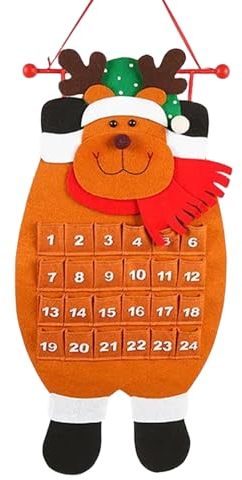Adventskalender 2023 Wandteppich Hängend Zum Wand, Weihnachten Kalender Stoffbeutel 24 Taschen Zum Selber Befüllen, Filz Adventskalender Santa DIY Geschenktüten (Elch)