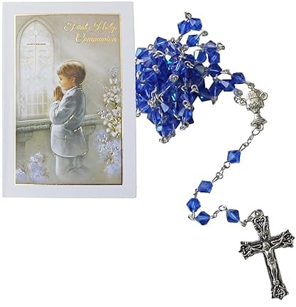 Widdle Gifts Rosenkranz zur Erstkommunion und Karte Geschenk-Set – Blau C6177/BL 1773, Kunststoff