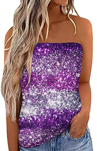 Pailletten Top Damen Sexy,Glitzer Top Damen Party,Bandeau Top Damen Sparkle Oberteile Ärmellos Tank Tops Trägerloses Top Tunika Bluse Festlich Sequin Tanktops Frauen Club Vest Shirt Camisole Weste