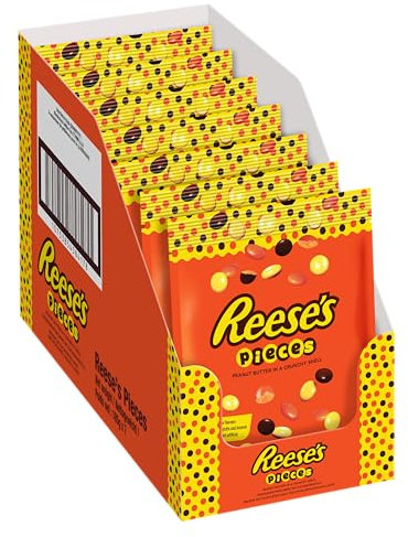 Reese's Pieces, 7er Pack (7 x 185g) – Der Kultsnack aus den USA, cremige Erdnussbutter in leckerer Knusperhülle ohne künstliche Farbstoffe und Aromen