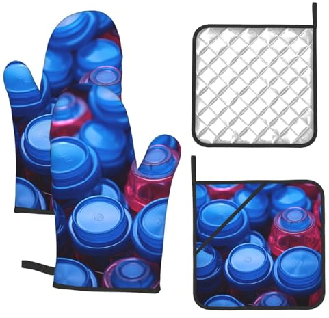 Lot de 4 gants de cuisine et maniques en plastique imprimés résistants à la chaleur antidérapants et imperméables pour cuisine, pâtisserie, barbecue
