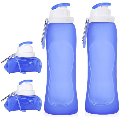 2 Stück Faltbare Trinkflasche 500ml, Auslaufsichere ultraleicht Trinkflasche, Silikon Trinkflasche Faltbar, BPA-freie, Wiederverwendbare, Wasserflasche Faltbar für Wandern Fitness Outdoor-Sport(Blau)