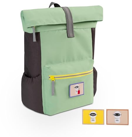 Audi collection Unisex Kinder 3202300400 Rucksack ADUI Design Backpack Kinderrucksack, mit wechselbaren Badges, grün/grau