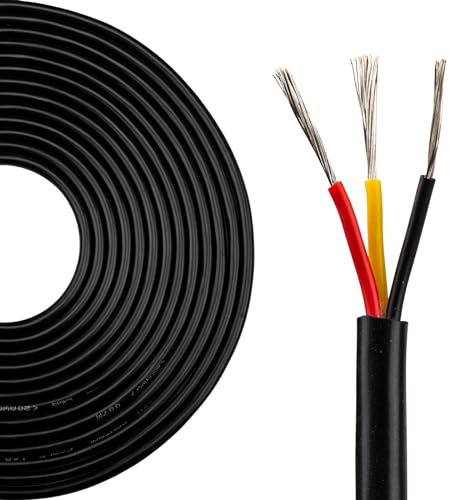 URCIANOW 22 Gauge 3 Core Cable Wire 15M Lighting Cable 22AWG 3X0.3mm²Electrical Cord Tinned Copper Low Voltage Wire Stranded PVC Cord Flexible Extension Power Cord for LED Lamp