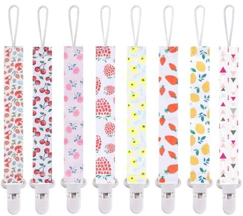 Smlpuame Baby Schnullerkette Mädchen,8 Stück BPA-Frei Schnullerband Stoff Mädchen,Schnuller Kette Nuckelkette Passen Die Meisten Schnuller und Beißspielzeug,Dummy Clips für Baby