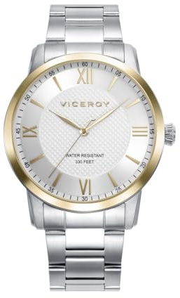 Viceroy Reloj Hombre Elegante de Acero Inoxidable - 40 mm - Movimiento de Cuarzo - Esfera Plateada - Bisel Dorado - Resistente al Agua 10 ATM - Brazalete de Acero - Colección Grand – 41145-83