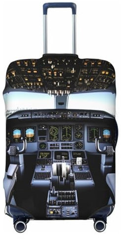 VducK Reisegepäckabdeckung, Flugzeug-Cockpit, Kofferabdeckungen für Gepäck, modischer Koffer-Schutz, passend für 45,7–81,3 cm große Gepäckstücke, Schwarz , M, Gepäck-Set