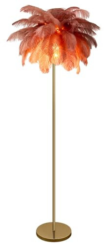 Sedtonmu Moderne LED Federlampe Stehlampe, Straußenfeder Luxus Feder Stehleuchte, Dimmbar mit Lichtquellen, Standleuchte für Wohnzimmer und Schlafzimmer (160cm)