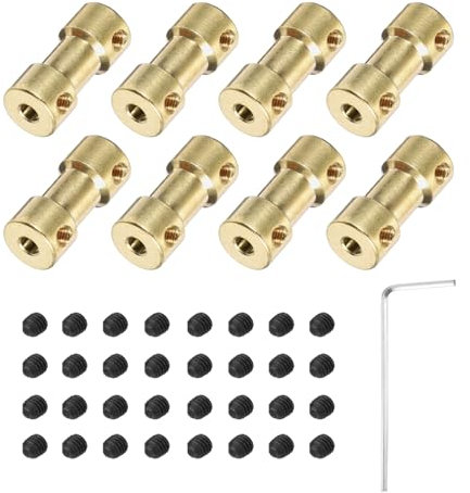 sourcing map Lot de 8 raccords d'arbre en laiton de 3 mm à 4 mm avec vis et clé hexagonale, coupleur d'arbre de moteur flexible pour roues de voiture, pneus, moteur d'arbre