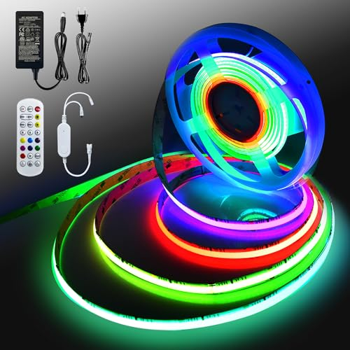 RGB IC Ruban LED COB, Bande LED Intelligente avec Synchronisation Musique, Couleur Dynamique, Changement Couleur Segmenté, Contrôle par Application et télécommande, Ruban LED pour Chambre, 5m