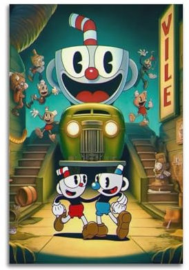 LMJUSNEFNC Cuphead-Spiel-Poster, dekoratives Gemälde, Leinwand, Wandposter und Kunstbild, Druck, moderne Familienschlafzimmer-Dekoration, Poster, 20 x 30 cm