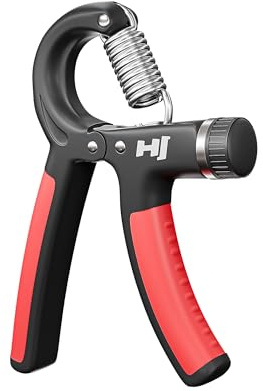 Hop-Sport Handtrainer einstellbar von 5-60 KG Fingerhantel Unterarmtrainer mit extra starker Feder (schwarz-rot)