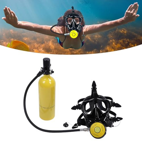 Bewinner Mini Bouteille de Plongée 1 L avec Lunettes de Plongée, Réservoir D'oxygène de Plongée Portable, équipement de Plongée, Réservoir Pulmonaire Réutilisable avec Tuba Flexible,