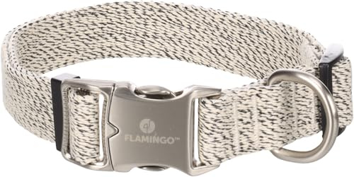 Flamingo Halsband für Hund Lago weiß/schwarz L 46-65cm 25mm - Stufenlos verstellbar - Verchromte Klickschnalle und Ring für Leine