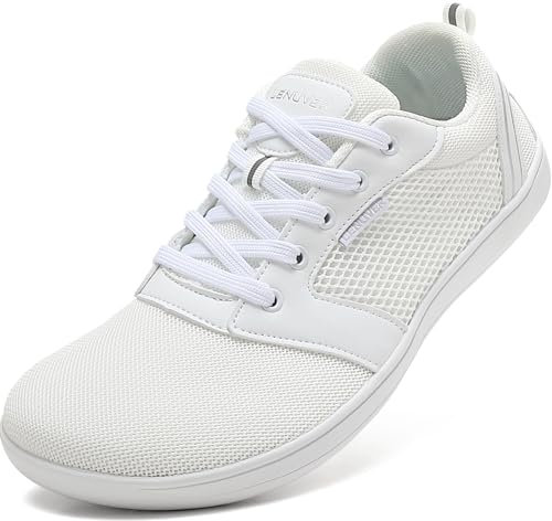 LENUVER Barfußschuhe Damen Sommer Barfussschuhe Herren Traillaufschuhe Atmungsaktiv Straßenlaufschuhe Leichte Fitnessschuhe Schnell Trocknend Sneaker (Weiß, 38EU)