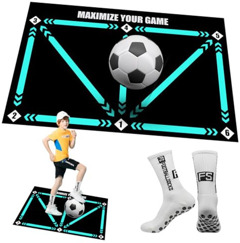 Cartlant Fussball Matte, 60x90 cm Rutschfeste Fußballmatte Schritt Fussball Trainingsmatte mit Fußballsocken, Stoßdämpfende Fussballmatte Training Ballkontrolle Trainingsmatte Geschenke für Kinder