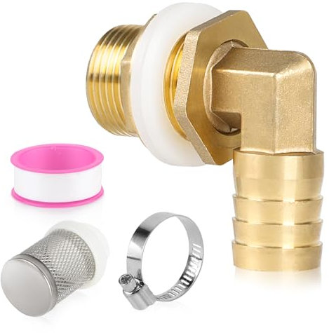 SWAWIS Passacavo per serbatoio dell'acqua piovana in ottone 3/4 IG 1 AG + bocchetta per tubo 25 mm, attacco per serbatoio dell'acqua piovana con guarnizioni, filtro per serbatoio di acqua piovana