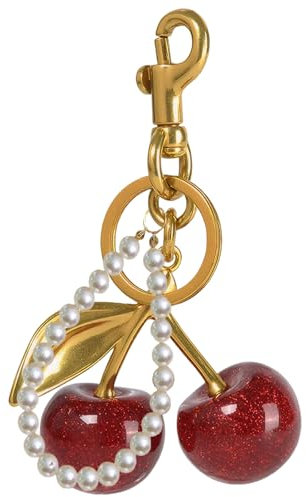 Cherry Charm, Kirsch Anhänger, Schlüsselanhänger Kirsche mit Pearl Kette, Süßer Kirsch-Anhänger, Pearl Keychain, Taschen Anhänger, Kirsch Bag Charm Für Damen Geldbörsen Taschen Handtaschen (Rot)