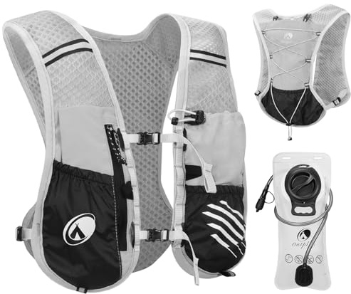 Outplea Laufweste mit 2L Trinkblase, Leicht Trinkrucksack für Fahrrad Herren Damen, Reflektierend Trinkweste Laufrucksack Wasserrucksack für Laufen Marathon Jogging Radfahren MTB