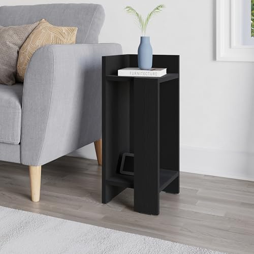HOCUS PICUS Bedside Table Nightstand for Bedroom, Lamp Holder, Slim Bedside Storage, Side End Table, Easy to Assemble, 25x60x27 cm (Black Wood, Left)
