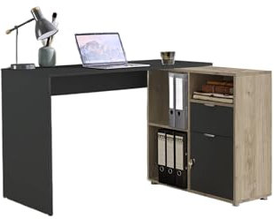 BMG Möbel Eckschreibtisch Leni, Homeoffice Schreibtisch (Anthrazit/Jackson Hickory Oak)