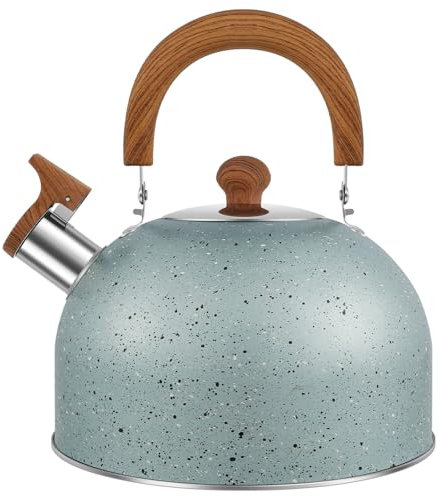 Whistling Kettle with Anti-Scald Handle, 3L Food Grade Stainless Steel Stove Top Kettle, Retro Style Teapot Camping Kettle for Kitchens Gas Stove Induction Cooker (Blue)
