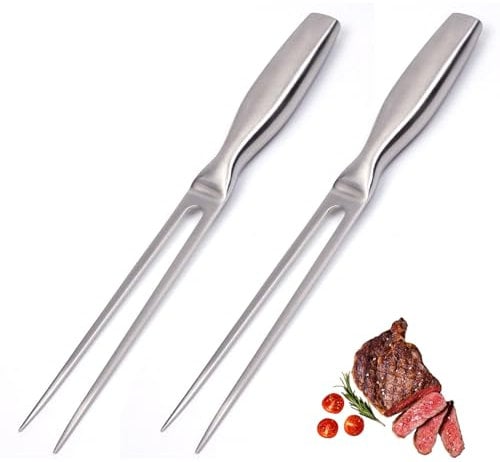 2Pcs Meat Fork, Anti-Slip Long Handle Meat Fork, Durable Stainless Steel Heavy-Duty Carving Forks 10.6 Inch, for BBQ, Kitchen, Turkey, Roast, and Dinner Parties