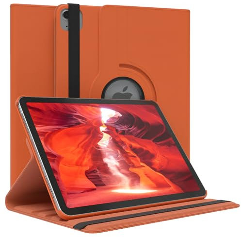 EAZY CASE - Étui pour Tablette Apple iPad Air 11 M3 (2025) Housse de Protection Smart Cover Support Rotatif Pochette Pliante 360° pivotante avec Fonction Stand Cuir synthétique Orange