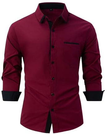 Generisch Herren Hemd - Slim-Fit - Langarm-Hemd Freizeithemd - Herrenhemden - Businesshemd - Anzug - Business- Freizeit Party - Kontrastfarben - Formale - Button Down Hemd - Pflegeleicht Bügelleicht