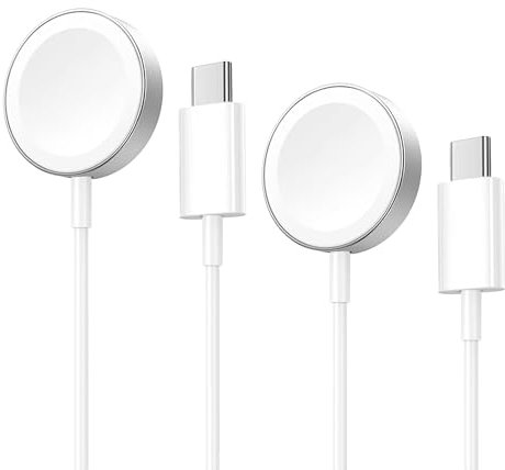 2 cables de carga de 1 m para Apple Watch, USB C para iWatch, cable de carga magnético inalámbrico, certificado MFi, cargador de metal para MagSafe para Apple Watch Series 10/9/8/7/6/5/4/3/2/1/Ultra