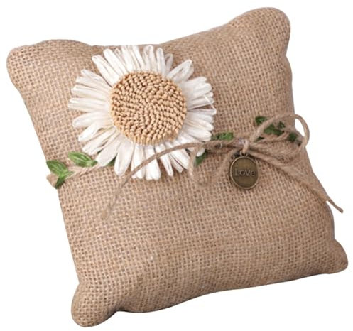 VILLFUL Ringkissen Aus Sackleinen Blumenmuster Für Hochzeit Eheringhalter Romantisch Tragbar