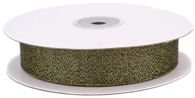 Lurexband 25mm x 32m Rolle - Netzband mit Glitzer Effekt - Dekoband zum Basteln & Dekorieren - Schleifenband für Hochzeit Weihnachten Geburtstag - Geschenkband Weihnachtsband Schwarz Gold
