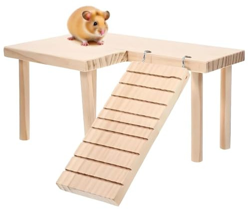 Hamster Platform, Wooden Platforms with Climbing Ladder for Small Animals | Suitable Exercise Playtime Resting Area for Gerbil Chinchilla Small Pets