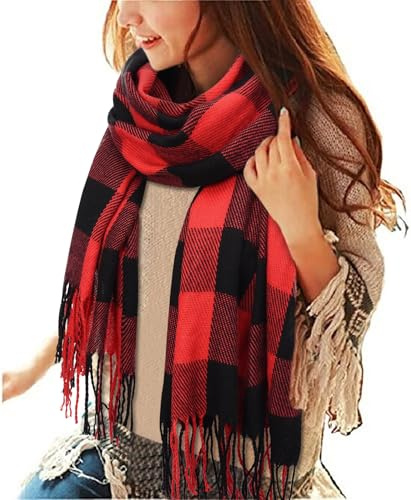 Tuopuda Hiver Echarpe Femme Plaid Longue écharpe Chaude Grande Châles Doux Foulards Glands Elégant Wrap Châles Etoles Écharpe
