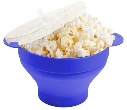Mxshc Bol Para Palomitas | Recipientes De Silicona Con Asas Y Tapa - Tazones Para Palomitas Resistente A La Grasa,para Cajas de Snack, Fiesta de Galletas, Cine en Casa, Niños, Adultos, Familia, Noche